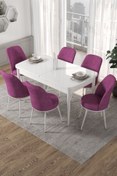 Resim Canisa Concept Via Serisi 80x132 Açılabilir Mutfak Masası Takımı Beyaz Masa 6 Mor Sandalye 