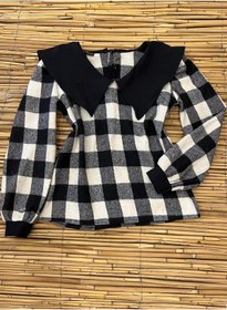 Resim KÜÇÜĞÜM BUTİK Siyah Yakalı Dama Desen Ekose Bluz 