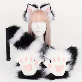 Resim 3 Parça Sevimli Hayvan Kulakları, Kuyruk ve saç tokası Aksesuar Seti - Anime Kongreleri için Polyester Cosplay Kostüm Seti, Tilki Kulakları ve Kuyruklu saç tokası Eldivenleri 