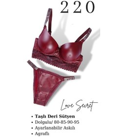 Resim Tılsım Lingerie Murays Kadın Taşlı Deri Sütyen Takım Bordo 