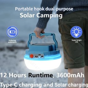 Resim 1 adet Güneş LED Kamp Lambası, Büyük Kapasiteli Lityum Pil, Manyetik Taban ve Hızlı saç tokası, 3 Aydınlatma Modu, Ultra Parlak Aydınlatma Menzili, Güneş Çift Şarj, Kamp, Yürüyüş, Balıkçılık, Kamp Ekipmanı için İdeal | Modern Kamp Ekipmanı | Dayanıklı Yapı, Kamp Lambası 