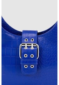 Resim Housebags Kadın Saks Mavi Tokalı Timsah Desenli Baguette Çanta Saks Mavi 