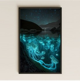 Resim Biyolüminesan Denizanası Ve Yıldızlı Gece Temalı Fantastik Pleksi Tablo 