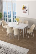 Resim Canisa Zen Serisi 80x132 Mdf Açılabilir Beyaz Mermer Desen Masa Takımı Ve 6 Krem Sandalye 