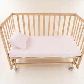 Resim Bebek Lastikli Çarşaf ve Yastık Kılıfı - İki Katlı Organik Muslin - Bebe Pembe 