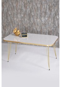 Resim Zigon Sehpa Ve Orta Sehpa Kr Set Gold Beyaz Tel Ayak 