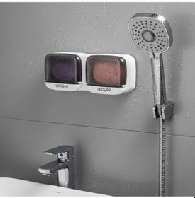 Resim Buffer Duvara Monte İkili Kapaklı Plastik Katı Sabunluk Organizer Banyo &amp Mutfak İçin Yapışkanlı Sabun Kutusu Ve Düzenleyici Sarı 