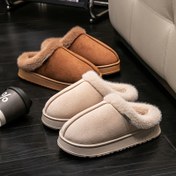 Resim Kalın Tabanlı Rahat Peluş Astarlı Unisex Terlikler – Sıcak İç/Dış Mekan Kış Ayakkabıları, Yumuşak Kumaş Üst & EVA Taban, Kahverengi, Çiftler veya Ev Kullanımı için Mükemmel, Sevimli Terlikler, İç Mekan Ayakkabısı, Kaymaz Tabanlı 