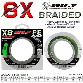 Resim Wily Pars 8 Kat İp Misina 300 Mt Yeşil - 0,10 Mm 