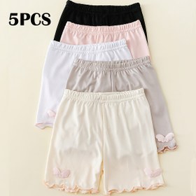 Resim 5'li Paket Kız Çocukları İçin Hafif Anti-Kayma Güvenlik Şortu - Elastik Bel ve Kelebek Süslemeli, Tüm Mevsimler için Çok Renkli (Siyah/Beyaz/Pembe/Bej/Gri) Günlük Giyim, Dayanıklı Çocuk Kıyafeti, Nefes Alabilen Malzeme, Çocuk Alt Giysisi, Stil Sahibi Çocuk Kıyafetleri 
