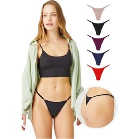 Resim Cottonhill Cottonhıll Basic Pamuklu Beli Ayarlanır Kadın Tanga Külot 5'li Paket 