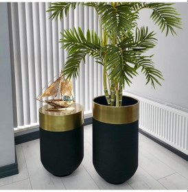 Resim Dekoratif Eskitme Darbuka Siyah Saksı 70 Cm+Sehpa 60 Cm (Ikili Se 