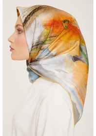Resim Armine Gri-hardal Batik Desen Tivil İpek Eşarp 9102-36 