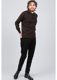 Resim Ateş Triko Erkek Cep Detaylı Polo Yaka Desenli Yün Kazak 6092097 Kahverengi 