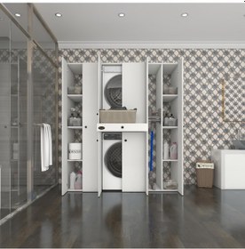 Resim Kenzlife Çamaşır-Kurutma Makinesi Dolabı Nazzam Byz 187 170 60 Çekmeceli Raflı Banyo Çok Renkli 