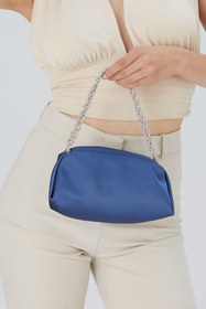Resim SHUBBAGS Kadın Mavi Pırlanta Detaylı Örgü Askılı Saten Abiye Çanta Clutch Portföy 