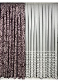 Resim Mürdüm Detaylı Gül Kurusu Zemin Fon Perde 1/3 Sık Pile Mürdüm 