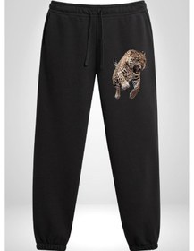 Resim Jaguar Sırtından Çıkan 3 İplik Erkek Baskılı Siyah Eşofman Altı Siyah 