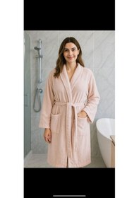 Resim Unisex %100 Pamuklu Kapüşon'lu Bornoz Toz Pembe 