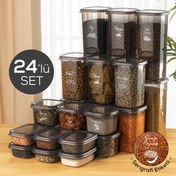 Resim 24lü Beyaz Serigrafi Etiketli Kaşıklı Peggy Kare Erzak Baharat Full Set 6x(1,75 1,2, 0,55, 0,45) Ant Vienev