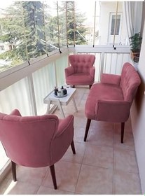 Resim Çay Seti Koltuk Takımı - Düz Renk - Ahşap Ayak - Babyface Kumaş - Gül Kurusu 