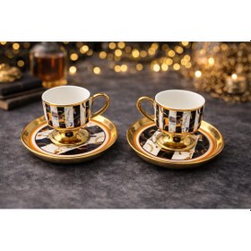 Resim Deco Vien Vintage Ayaklı 2'li Porselen Kahve Fincan Takımı Çok Renkli 