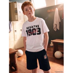 Resim LC Waikiki Lcw Kids Beyaz Bisiklet Yaka Beşiktaş Baskılı Erkek Çocuk Tişört ve Şort 