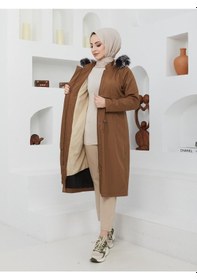 Resim Kmk Kombin Kadın İçi Kürklü Büyük Beden Taba Kaban Mont Taba 