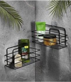 Resim SAS Yapışkanlı Banyo Düzenleyici Şampuanlık Duş Rafı 2 Adet Siyah 