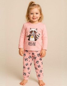 Resim Kız Çocuk Pamuklu Hayvan Baskılı Pijama Takımı-16053 Pembe 