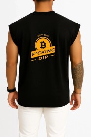 Resim Bahriyeli Collection Oversize Buy The F-cking Dip Bitcoin Cep Ve Sırt Tasarımlı Atlet Siyah 