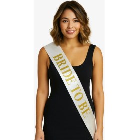 Resim Beyaz Saten Üzerine Kalın Altın Bride To Be Kuşağı 