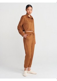 Resim Dilvin 50493 Dökümlü Süet Crop Gömlek Taba 