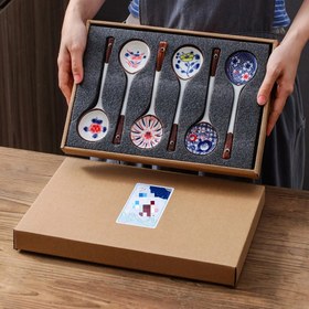 Resim 4 adet/6 adet Japon El Yapımı Seramik Uzun Saplı Kaşık Hediye Seti Uzun Saplı Çorba Kaşığı Mutfak Aksesuarları 