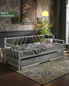 Resim Unimet Glory Yavrulu Metal Karyola Daybed - Çift Kişilik Olabilen Sedir - Beyaz (Yataklar Hariçtir) 
