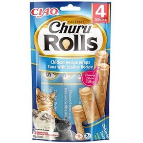 Resim Inaba Ciao Churu Rolls Sticks Deniz Taraklı Tavuk Sargılı ve Ton Balıklı Kedi Ödül Maması 4 x 10 Gr 