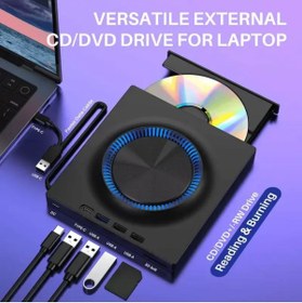 Resim TeknoFaji Harici CD/DVD Sürücü USB 3.0 Type-C CD DVD Yazıcı SD/TF ve USB Yuvaları Optik Sürücü CD 