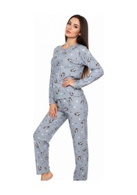 Resim Bisiklet Yaka Süet Pijama Takımı 6009 Penguen Mavi Mavi 