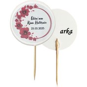 Resim 20 Adet Kişiye Özel Yuvarlak Bayraklı Baskılı Kına Hatırası Pasta Kürdanı 6,5 Cm -4 