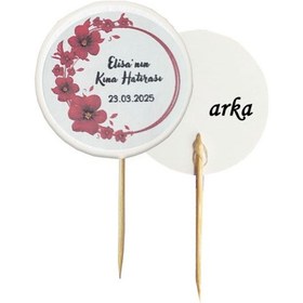 Resim 20 Adet Kişiye Özel Yuvarlak Bayraklı Baskılı Kına Hatırası Pasta Kürdanı 6,5 Cm -4 