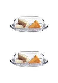 Resim Paşabahçe 98402 2 li Cam Tereyağlık - Kapaklı Kahvaltılık Şeffaf 