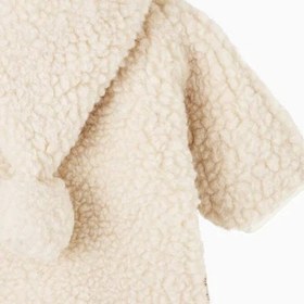 Resim Teddy Dokulu Lüks Tasarım, %100 Yün Kapüşonlu Bebek Ceket - Bej / M 