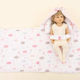 Resim Uyku Tulumu - Baş Şekillendirici Yastık - Şeker Pembe Örgü - Pembe Bulut 