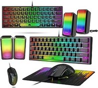 Resim Lexonelec Klavye Fare Seti Şampiyon Aksesuarları PC Xbox PS4 Paketi Combo - yüzde 60 Ultra Kompakt Işıklı Mini Klavye QWERTY layout ve 6400 DPI kadar Fare Oyun Bas Hoparlörü Nefes Alabilir Mouse Pad 