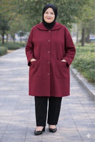 Resim CNG MODA Büyük Beden Düğmeli Astarsız Anne Kaşe Kaban 