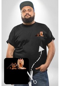 Resim Angemiel Yorkshire Teacup Ve Anne Köpek Siyah Büyük Beden Kadın Basic Minimal Baskılı Tişört Siyah 