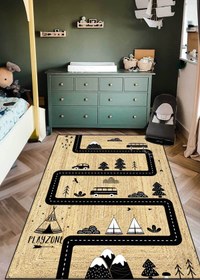 Resim Decomia Home Dijital Kaymaz Jüt Görünümlü Araba Yollu Çocuk Halısı Oyun Halısı Oyun Matı 