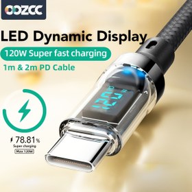 Resim Ultra Hızlı 120W/6A Şarj Kablosu, LCD Watt Dijital Ekran, USB-A'dan Type-C PD Kablo, Naylon Veri Senkronizasyonu, iPhone, Redmi, POCO ve Tesla Uyumlu 