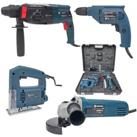 Resim Prohummer PH322 Elektrikli 4'lü Set Takımı Kırıcı Delici + Vidalama Matkap + 125 MM Avuç Taşlama + Dekupaj Testere 