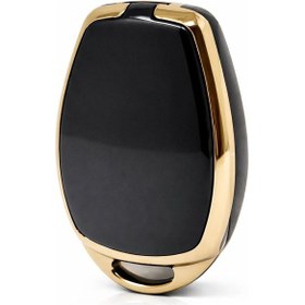 Resim Renault Clio 3 Kangoo Symbol Uyumlu Çapraz Tuş 2 Buton Nano Anahtar Kılıfı Siyah Gold 